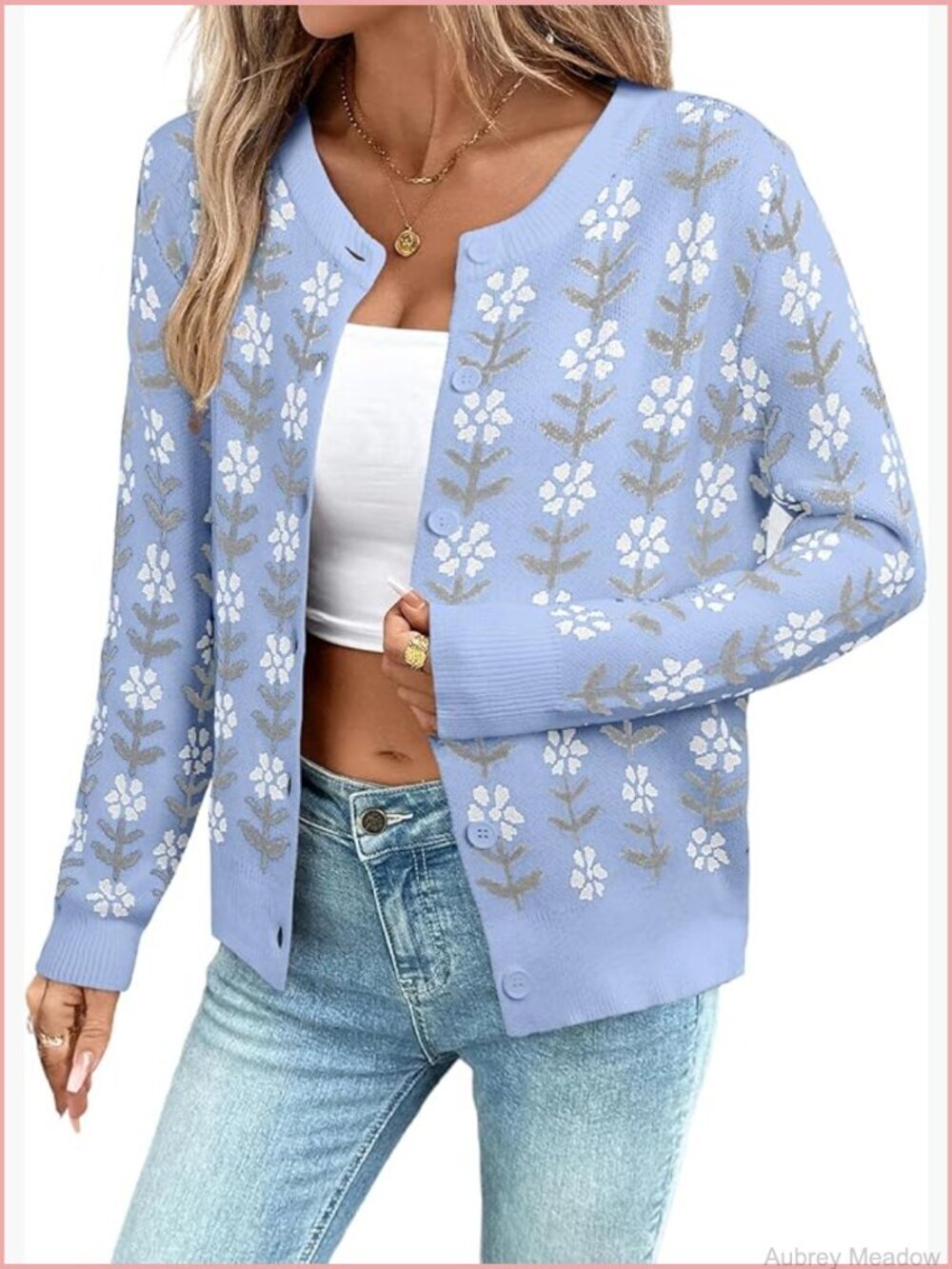 Women's Button Down Cardigan Sweater Floral Print Cropped Long Sleeve Coats